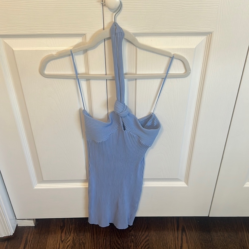 Zara Blue Knotted Ribbed Dress - Picture 2 of 4